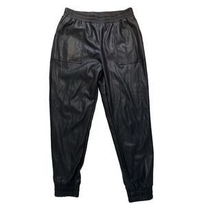 7 For All Mankind Black  Elastic Waist Vegan Leather Joggers Pants Medium biker